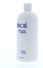 Nairobi Normalizing Shampoo bottle back highlighting the gentle, scalp-friendly formula.