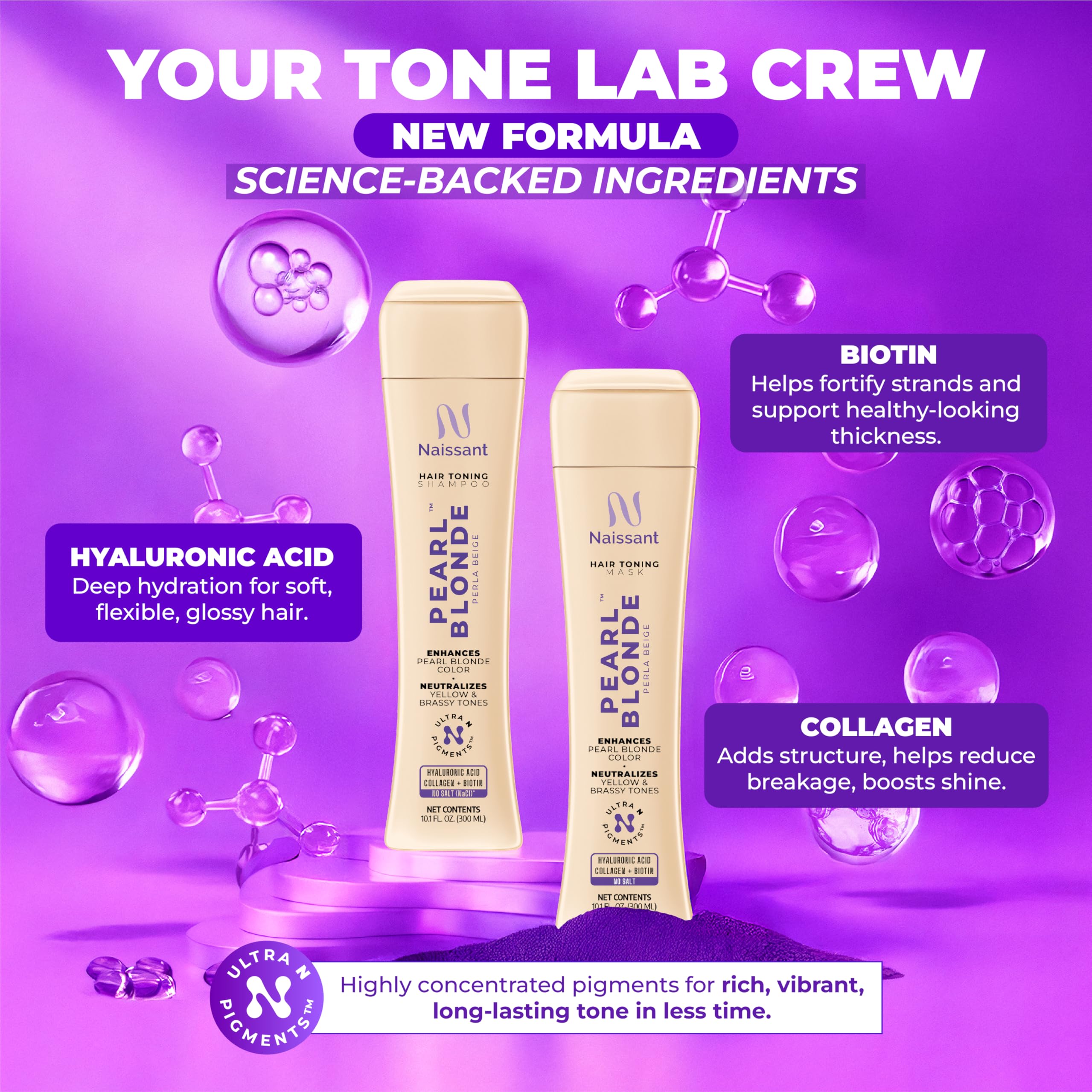 Naissant hyaluronic acid and biotin close-up highlighting hydration and elasticity.