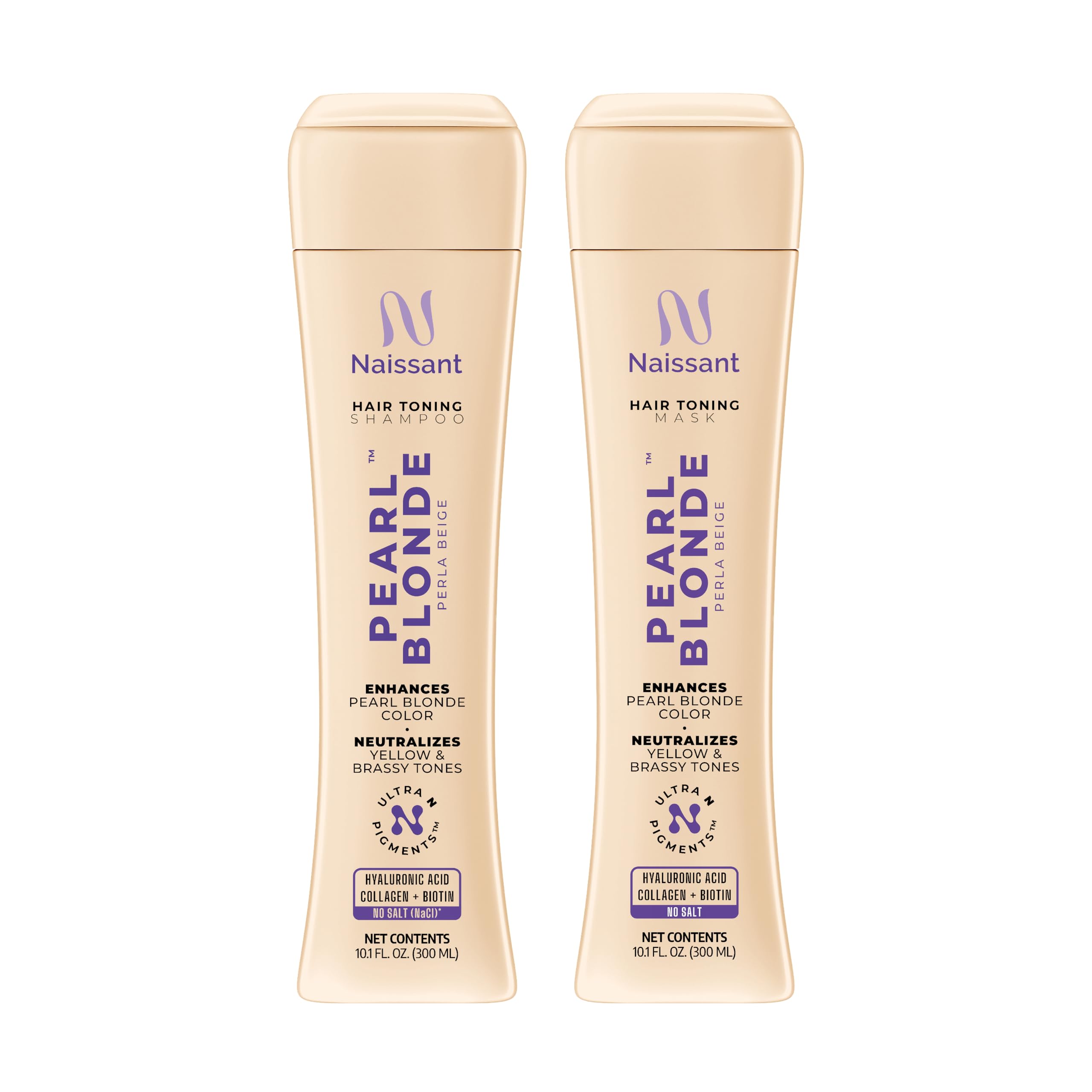 Naissant Pearl Blonde purple shampoo bottle for cooler tones and refreshed color-treated hair.