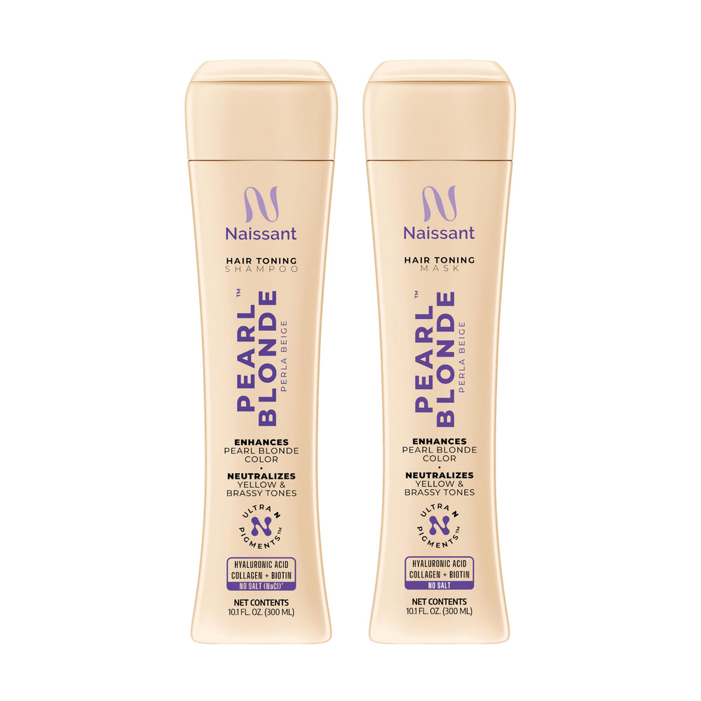Naissant Pearl Blonde purple shampoo bottle for cooler tones and refreshed color-treated hair.
