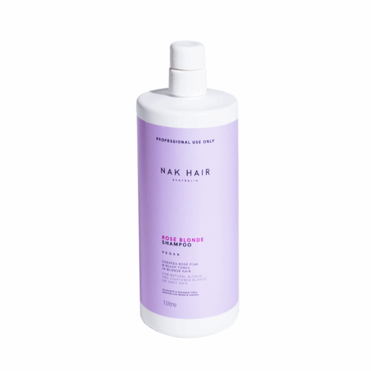 NAK Rose Blonde Shampoo bottle highlights rose tones for blonde hair conditioning and shine