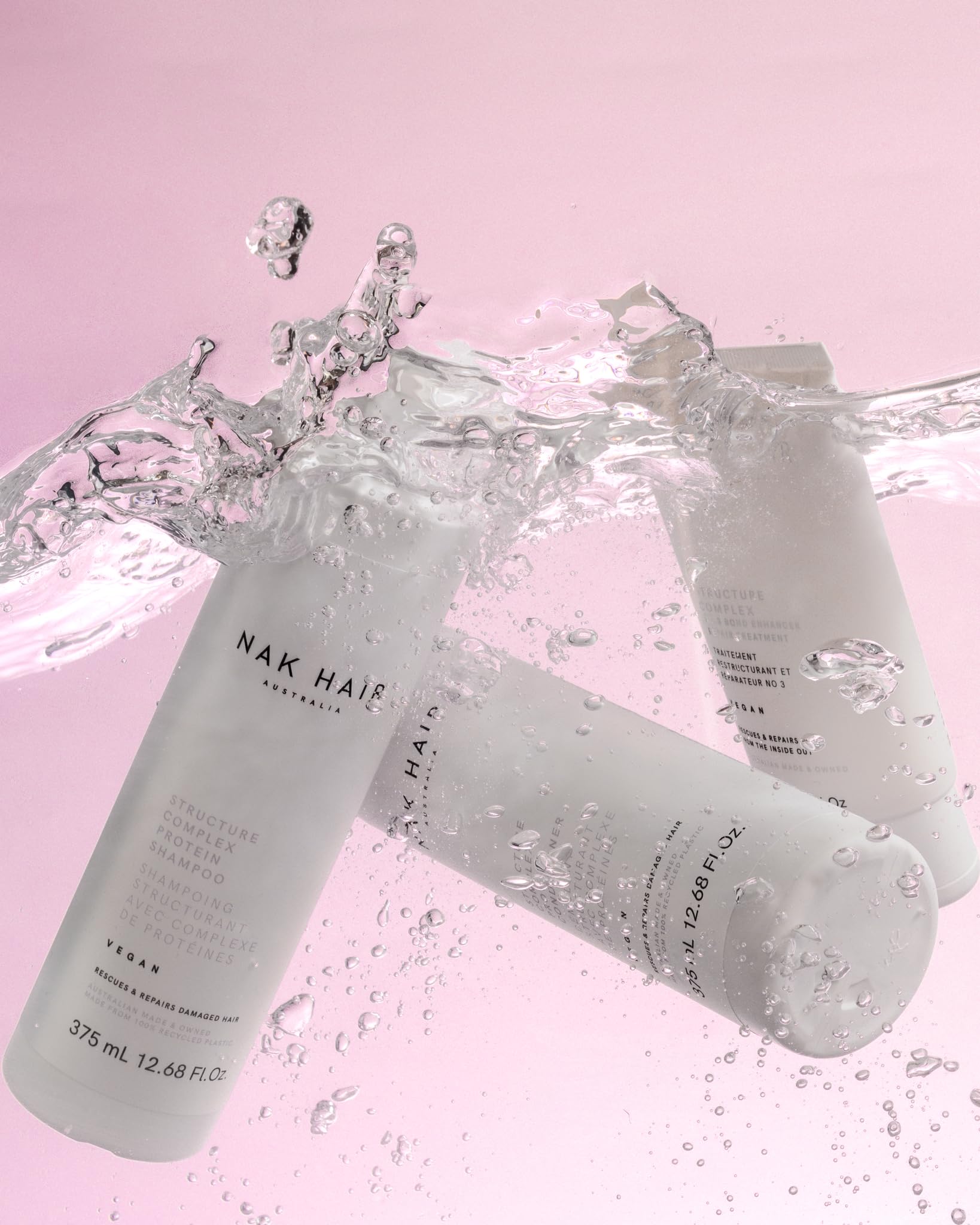 Packaging label of NAK Hair Structure Complex conditioner, vegan and Australian-made.
