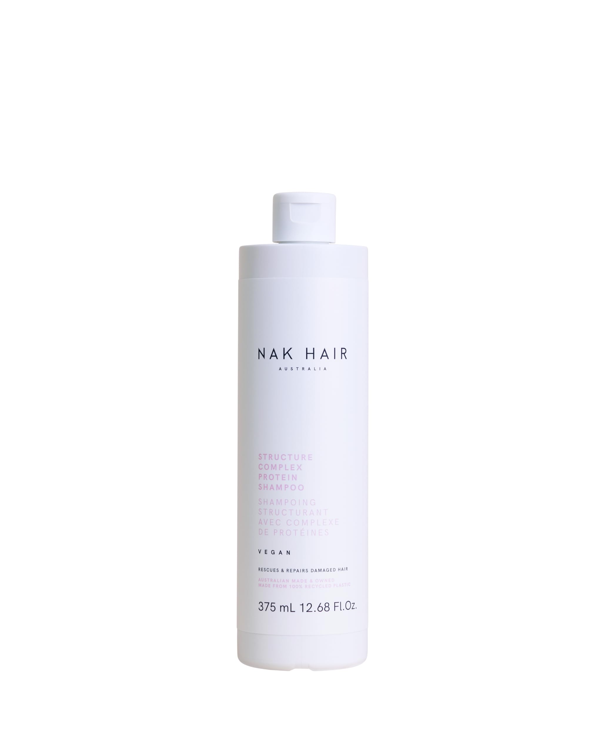 NAK Hair Structure Complex Shampoo bottle highlighting strength and hydration for damaged hair.