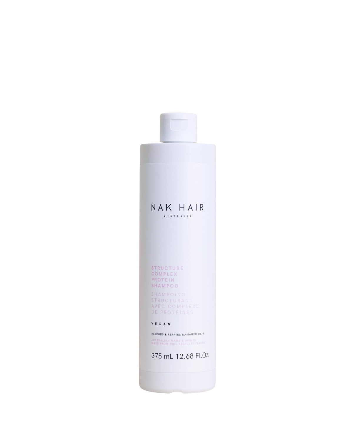 NAK Hair Structure Complex Shampoo bottle highlighting strength and hydration for damaged hair.