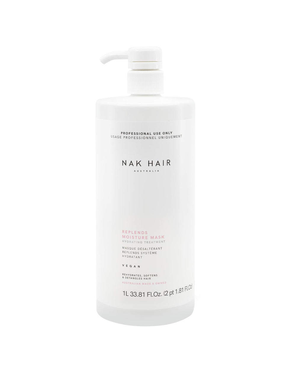 NAK Replends Moisture Mask 1L bottle for deep hydration and easy detangling