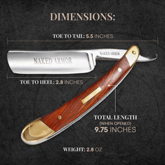 Naked Armor Solomon straight razor algum wood scale highlights durable, comfortable grip during daily shaving.