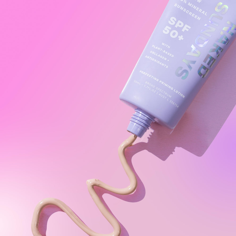 Naked Sundays Makeup-base close-up demonstrates primer-ready skin for smooth makeup