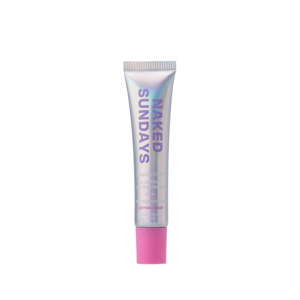 Naked Sundays PoutScreen SPF 50 lip balm delivers glossy shine and hydration.