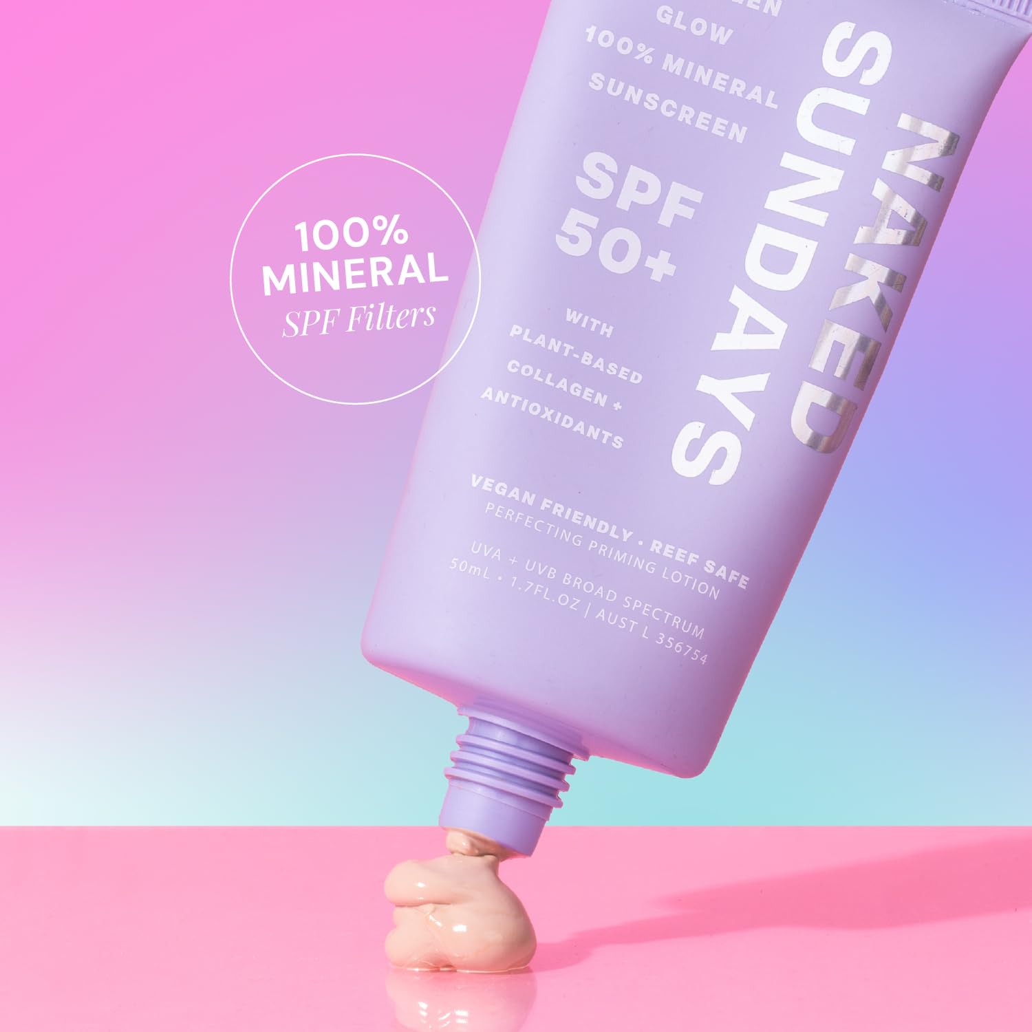 Naked Sundays SPF50 glow finish close-up reveals radiant, non-greasy look