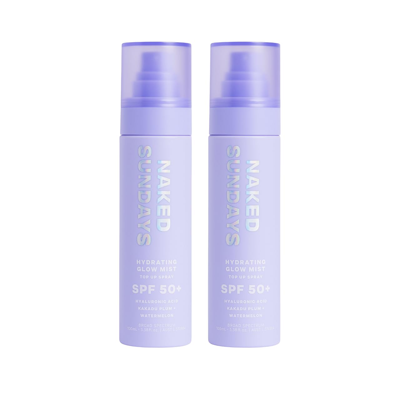 Naked Sundays SPF 50 Hydrating Glow Mist bottle for quick, non greasy sun protection.
