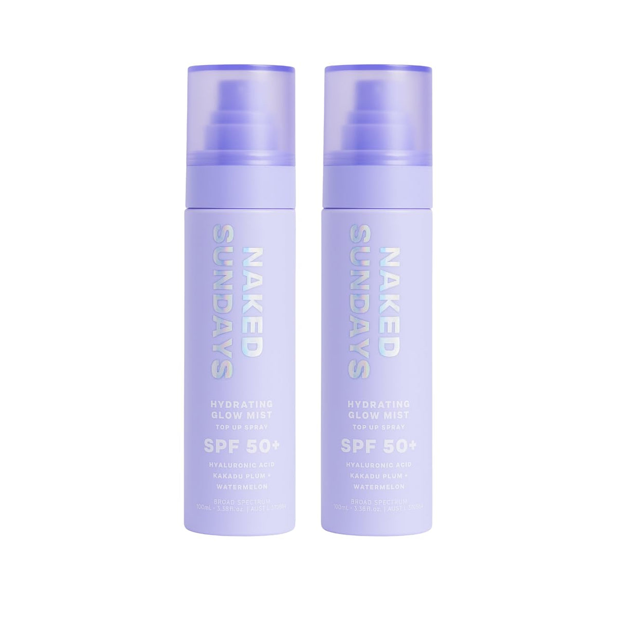Naked Sundays SPF 50 Hydrating Glow Mist bottle for quick, non greasy sun protection.