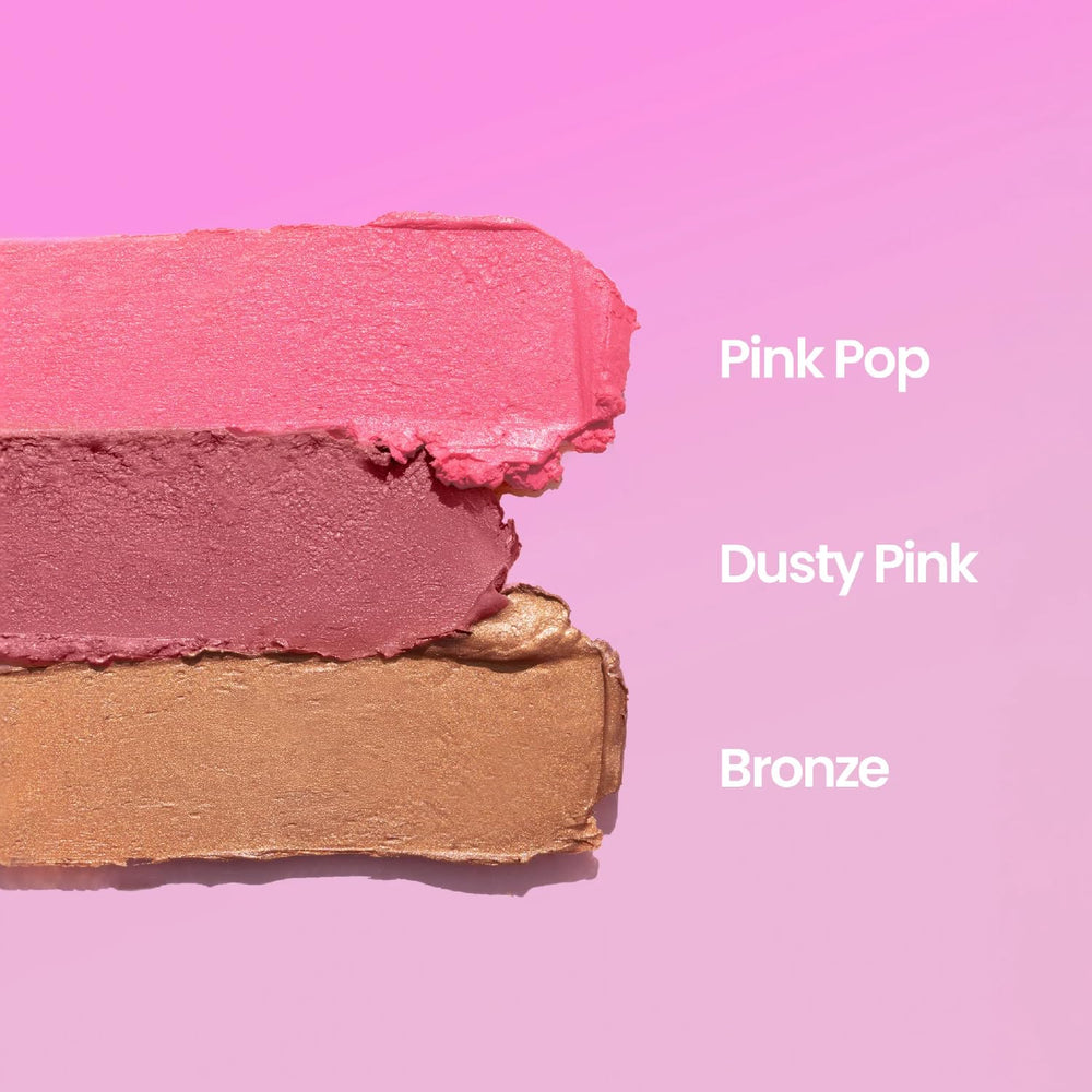 Naked Sundays SPF50 glow balm on cheek demonstrates blendable color and light coverage.