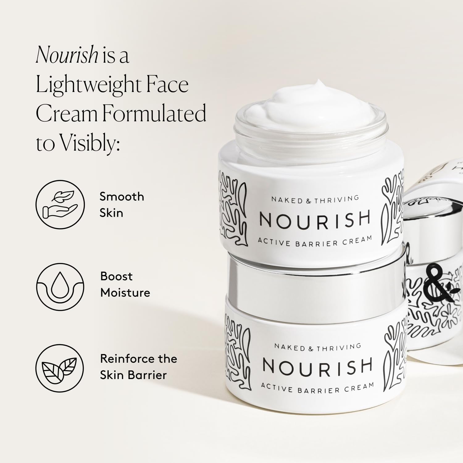 Naked & Thriving Nourish Active Barrier Cream ingredient swirls with white tea and squalane.