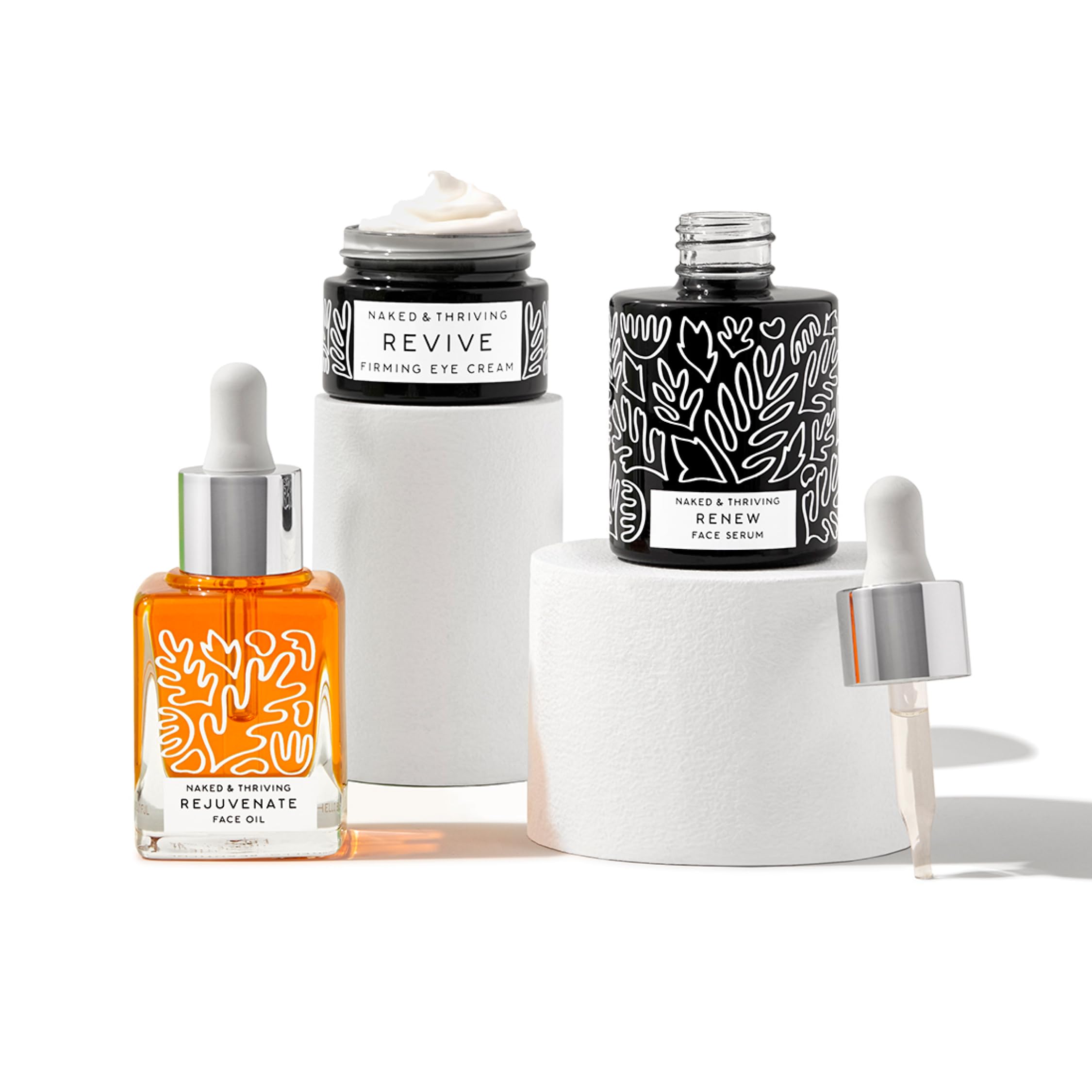 Naked & Thriving Renew Night Serum being applied to skin for evening smoothing