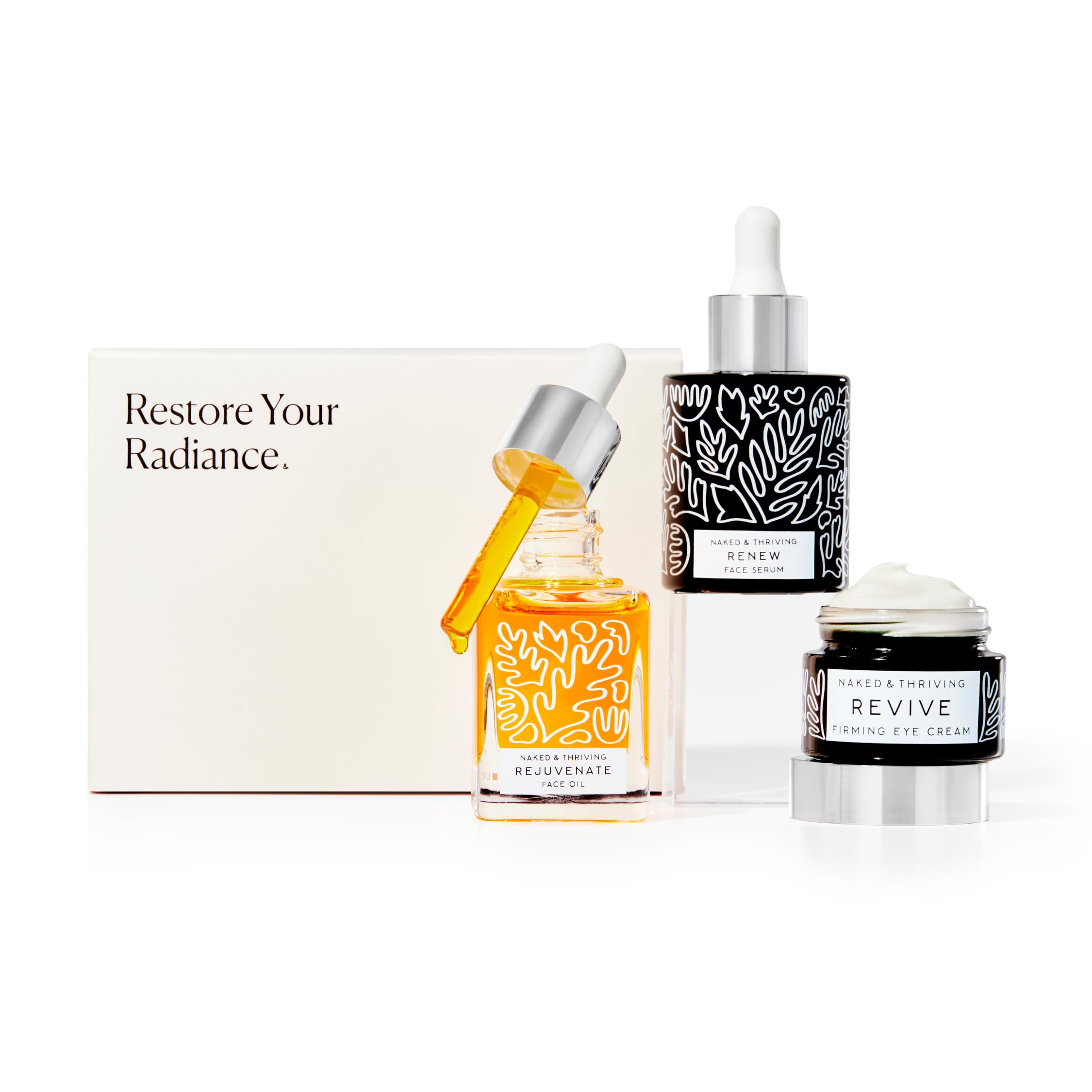 Naked & Thriving Renew Night Serum bottle delivering deep hydration for a refreshed, smoother complexion