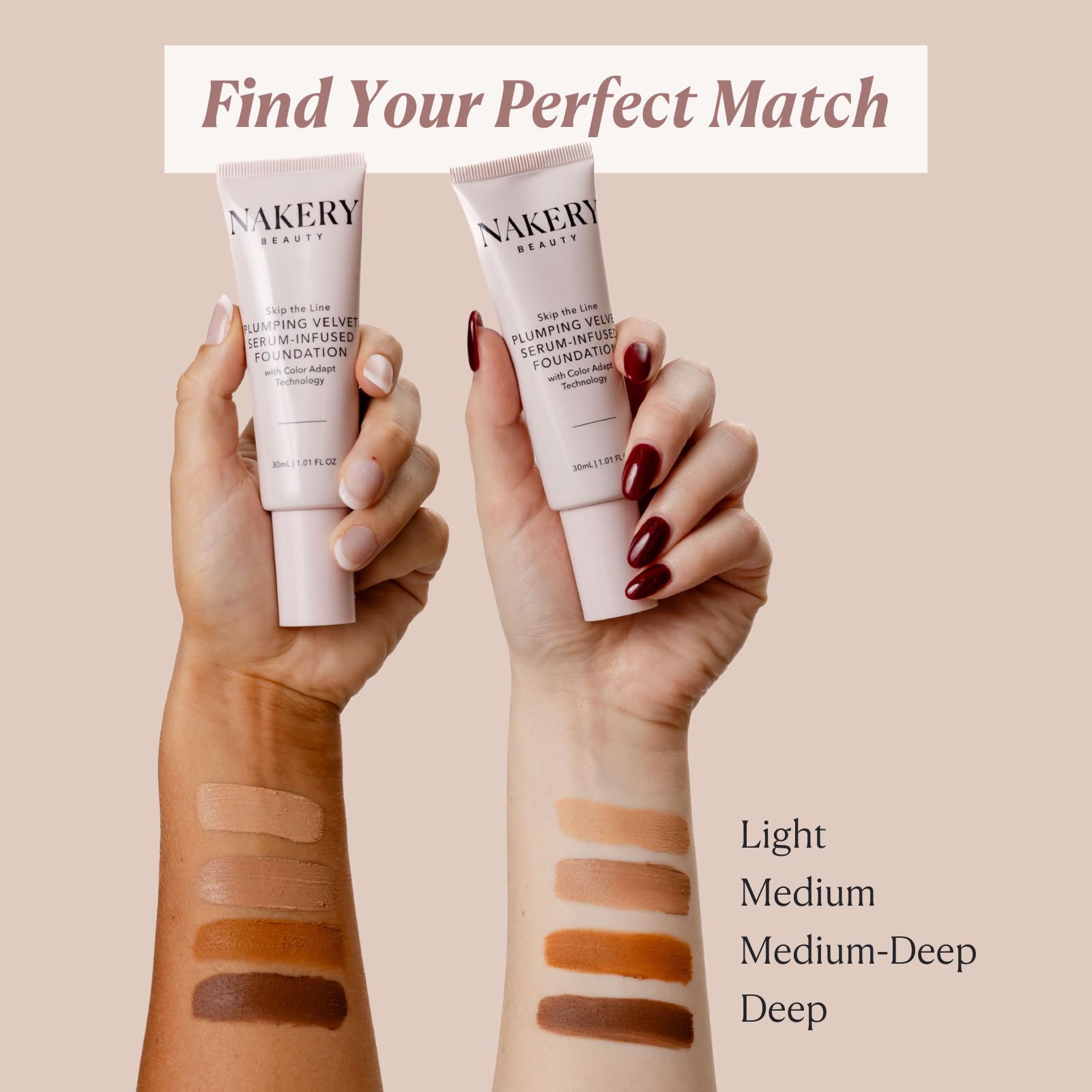 Nakery shade-deep swatch illustrating buildable coverage