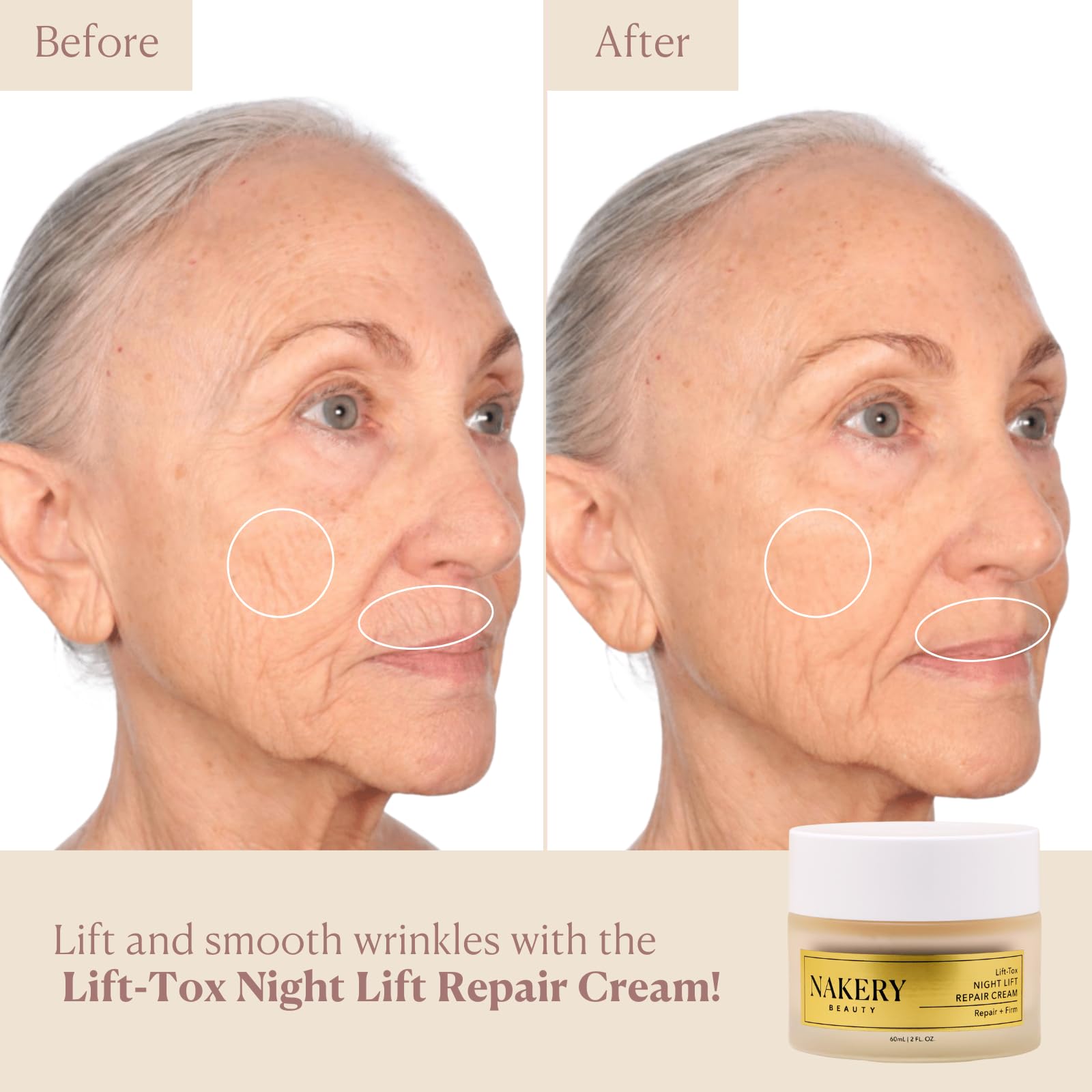 Nakery Lift-Tox Night Cream applied around neck and décolletage for firming