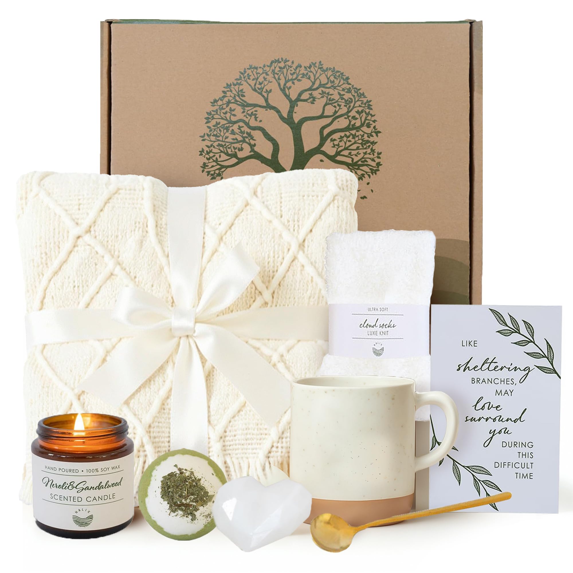 Nalix sympathy gift basket blanket provides warm comfort for quiet evenings