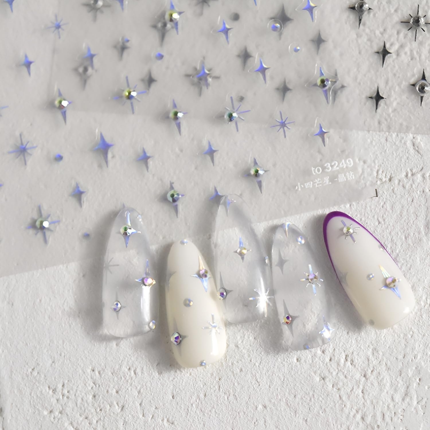 Namrec star nail stickers in Aurora Silver for DIY manicures.