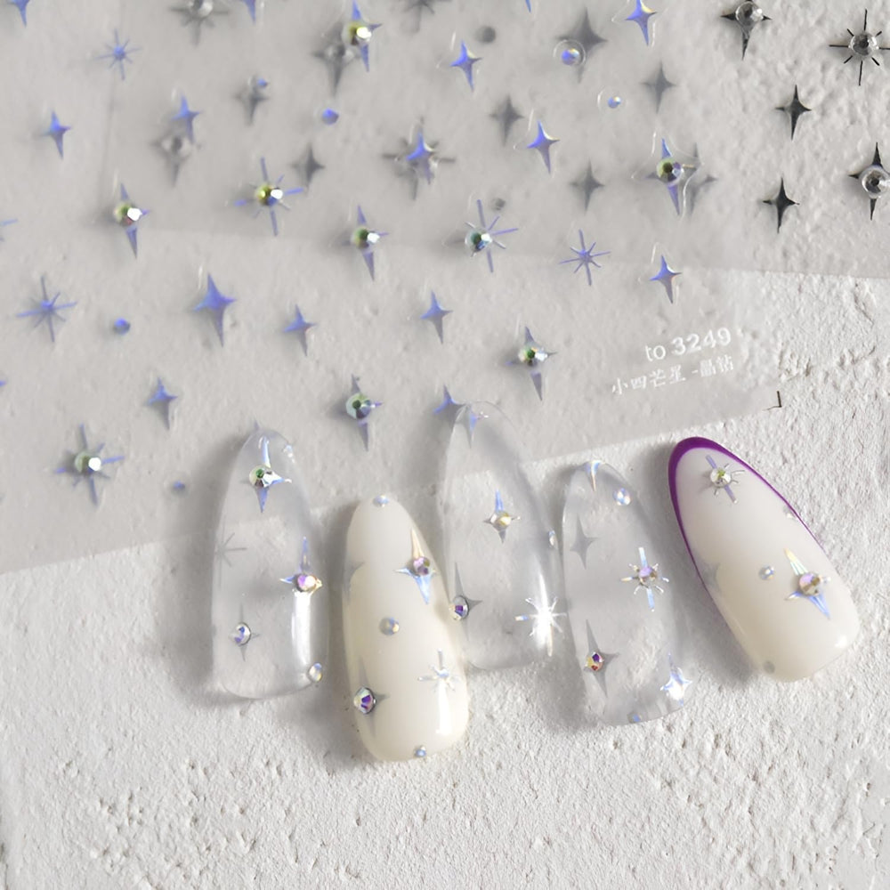 Namrec star nail stickers in Aurora Silver for DIY manicures.