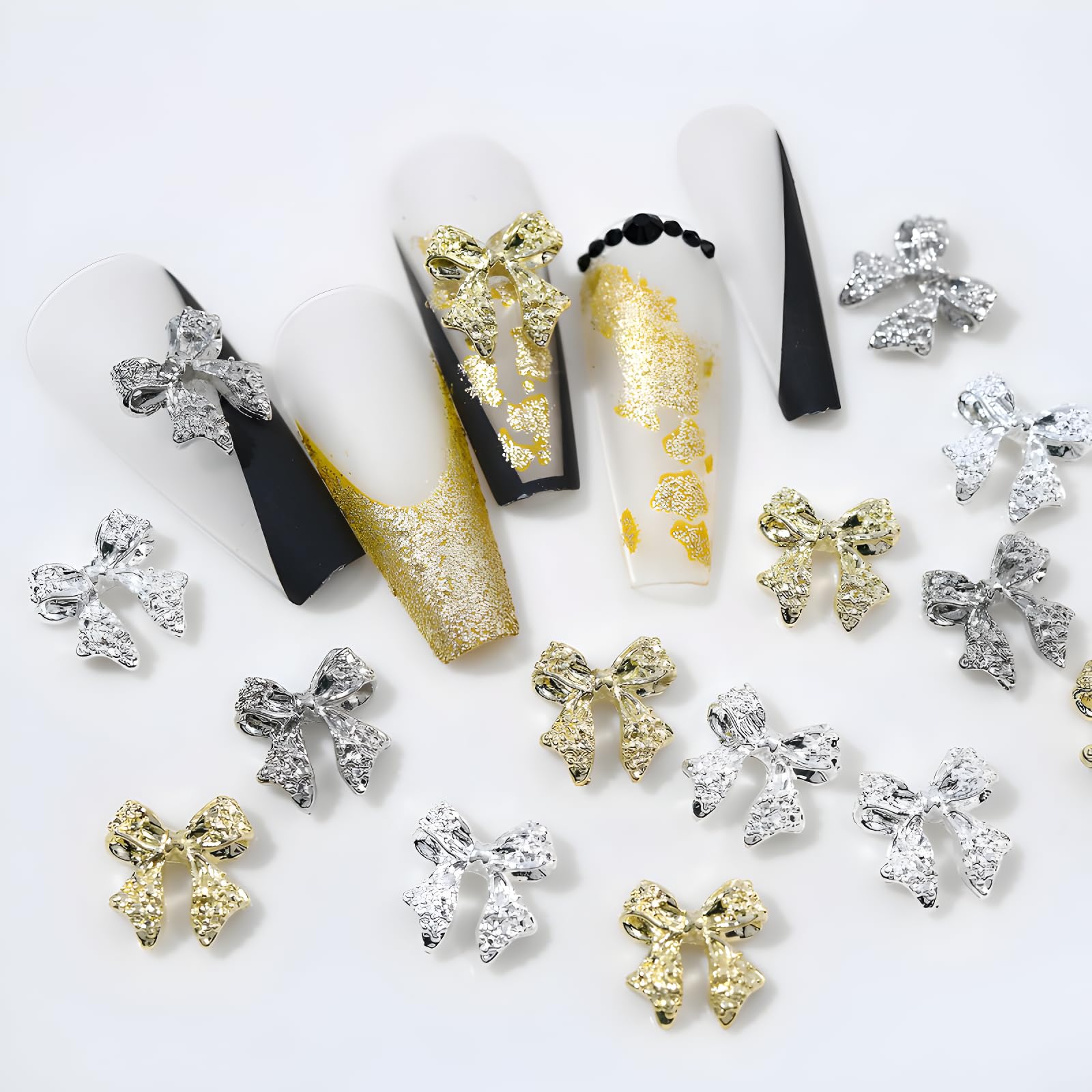 Namrec 3D alloy bow nail charms in gold for chic designs