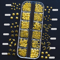 Namrec gold nail rhinestones with AB coating for dynamic sparkle.