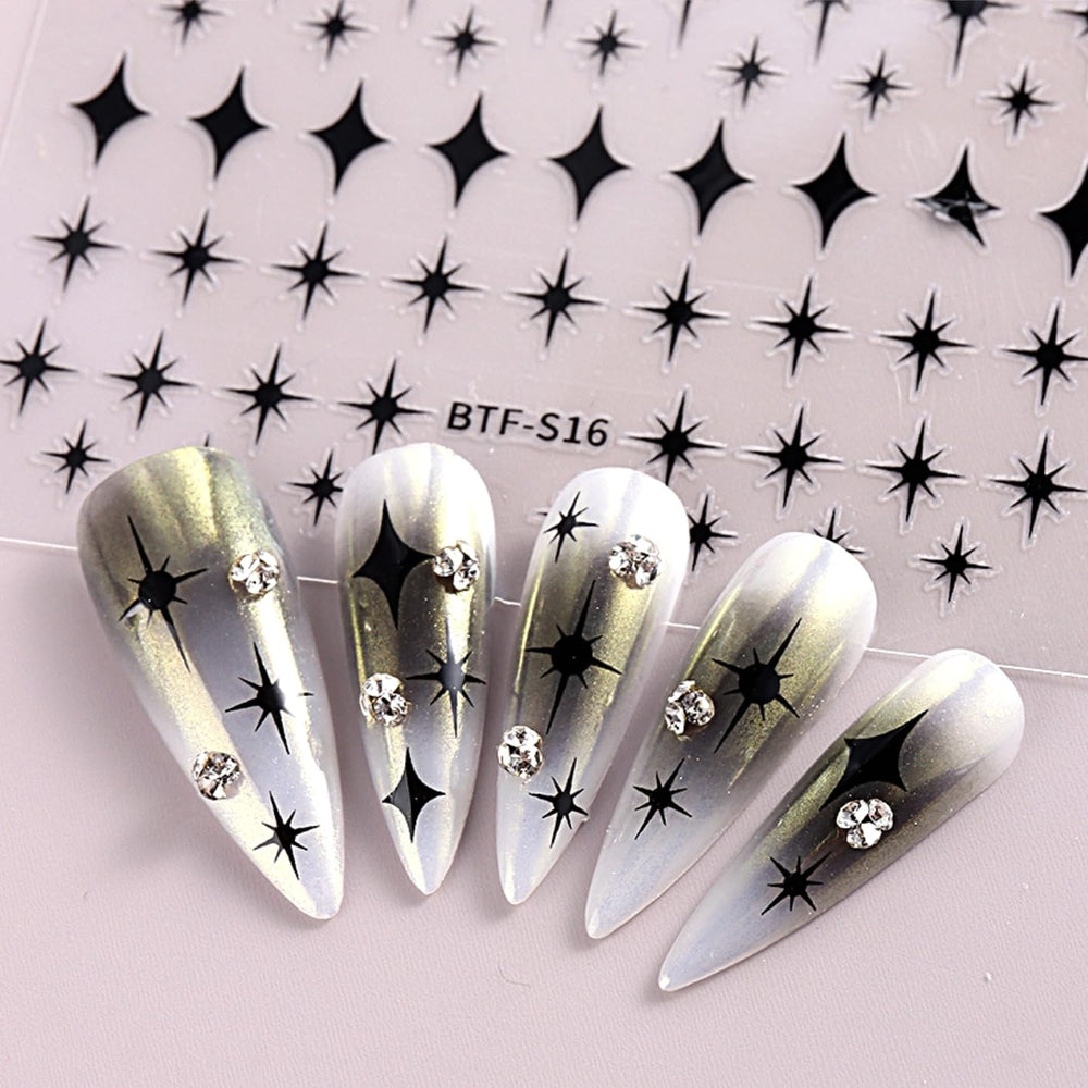 Namrec nail art stickers on colorful nails for DIY.