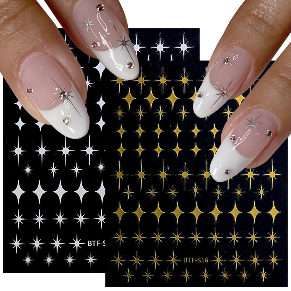 Namrec star nail decals close-up in metallic finishes.