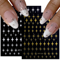 Namrec star nail decals close-up in metallic finishes.
