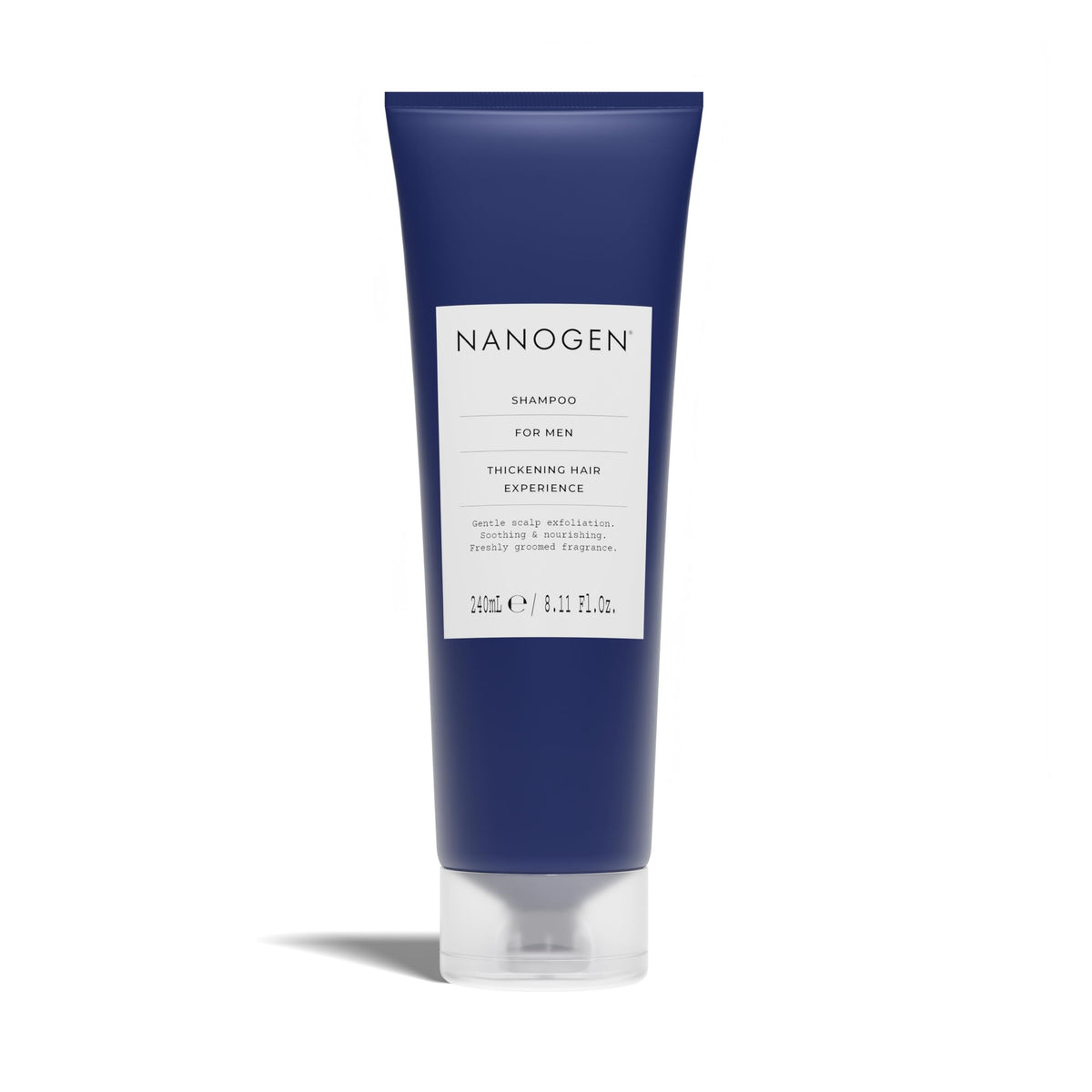 Nanogen Thickening Shampoo for Men bottle on a clean surface, nourishing scalp and adding volume.