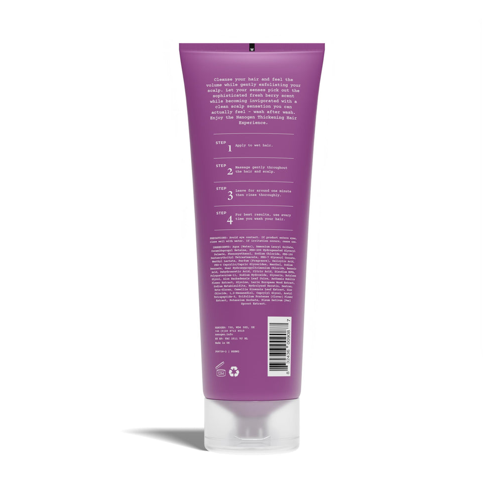 Nanogen Thickening Treatment Shampoo display promotes fuller-looking hair.
