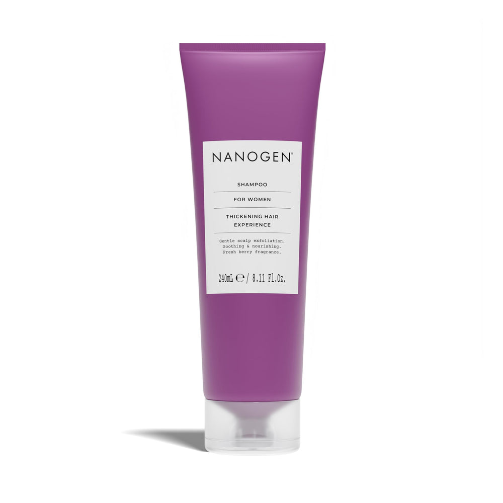 Nanogen Thickening Treatment Shampoo bottle with rich lather boosts volume.