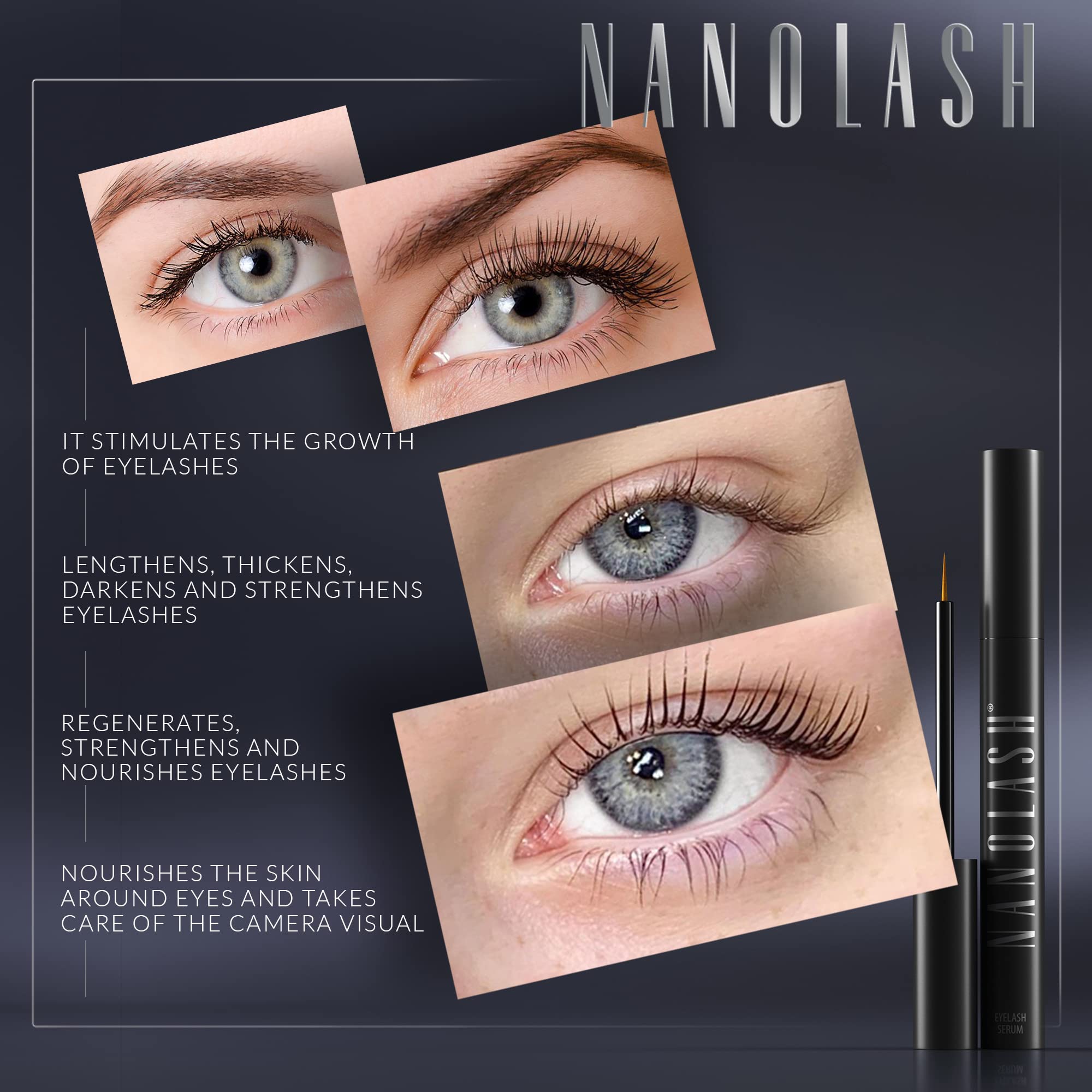 Nanolash serum drying on lashes for a clean finish.