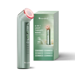 Nanoleaf wand red-blue light for face and neck promotes a revitalized appearance.