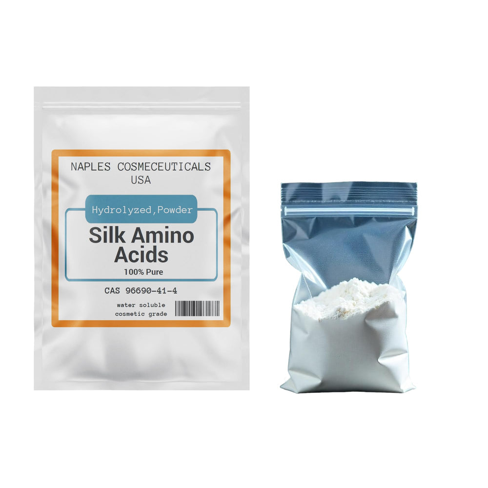Naples Cosmeceuticals hydrolyzed silk amino acid powder with brand logo for premium formulation use