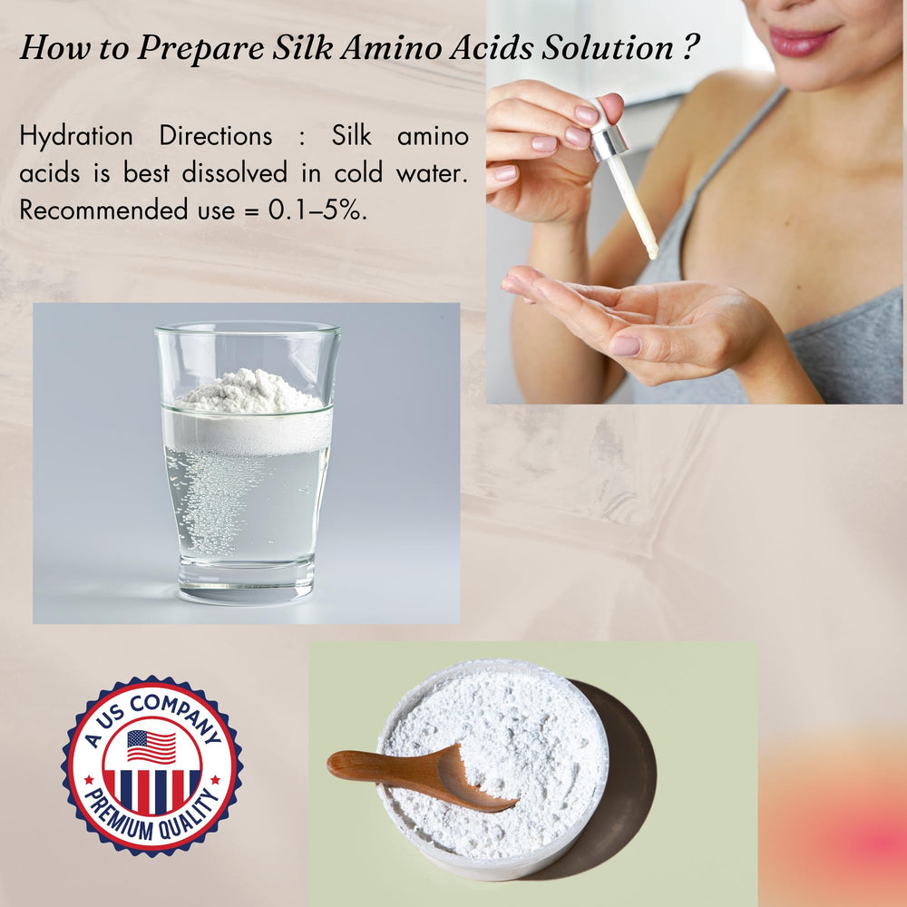 Naples Cosmeceuticals hydrolyzed silk amino acid powder being mixed into formulation