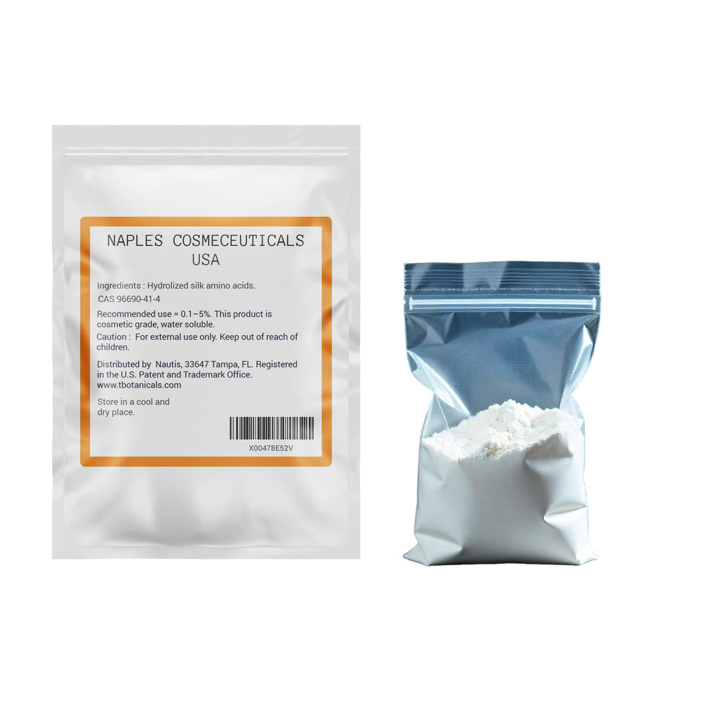 Naples Cosmeceuticals hydrolyzed silk amino acid powder used in skincare for smooth texture