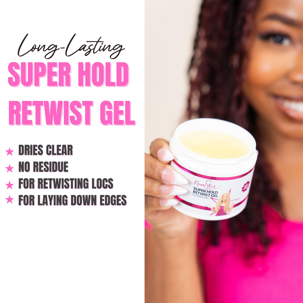NappStar gel on damp hair shows flexible hold for retwists.
