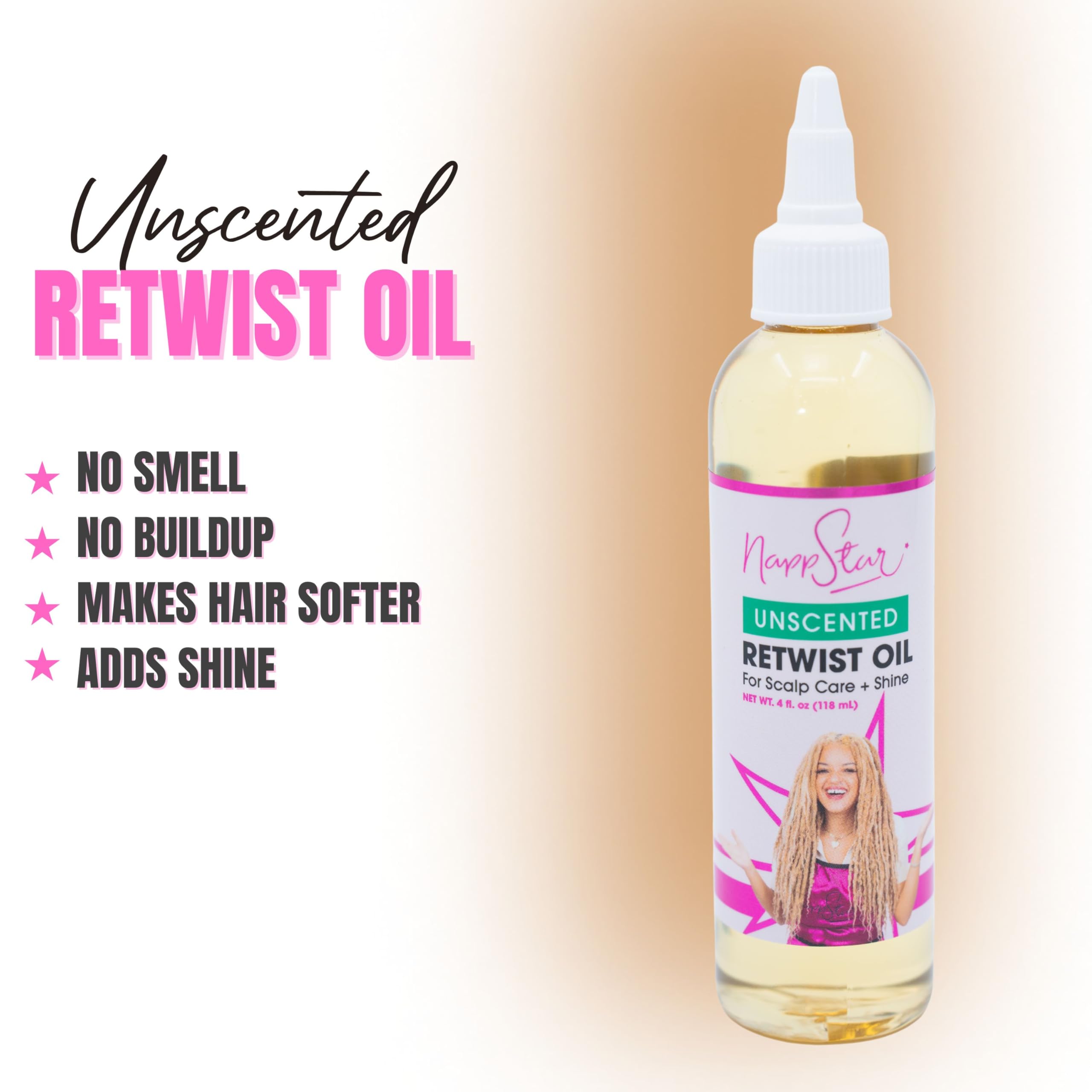 Close-up of NappStar loc oil highlighting nourishing blend for locs.