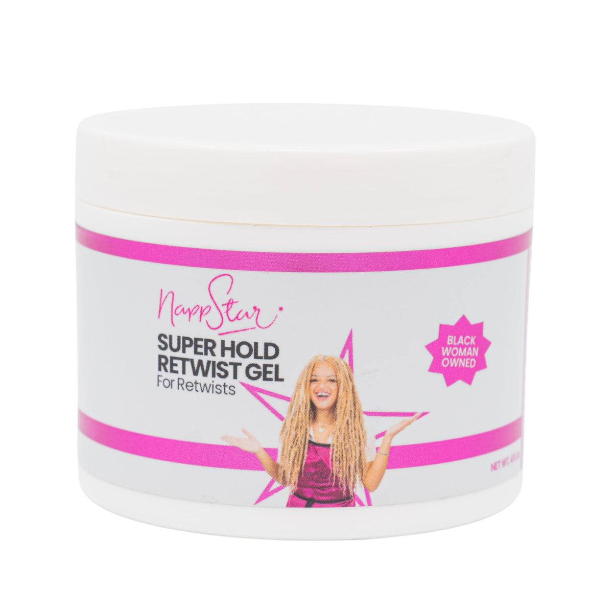 NappStar retwist gel bottle with strong hold for locs and edges that dries clear.