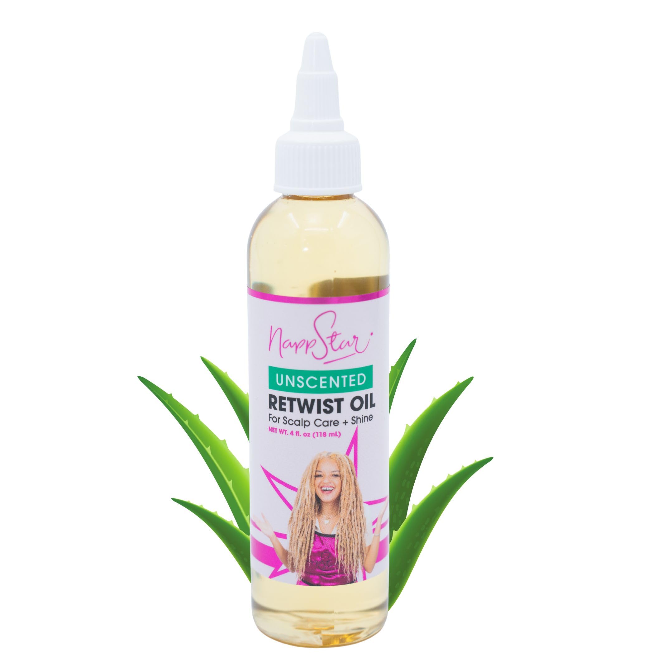 NappStar Unscented Retwist Oil bottle shown for lightweight hydration of locs.
