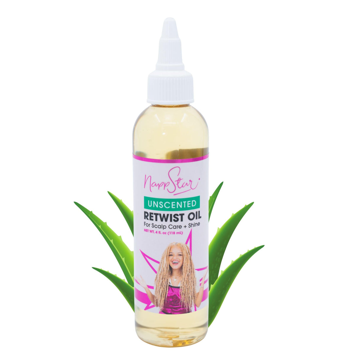 NappStar Unscented Retwist Oil bottle shown for lightweight hydration of locs.