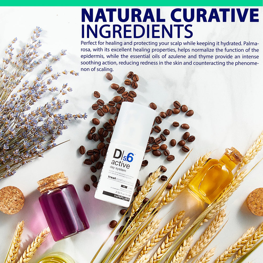 NAPURA D5.6 organic tea tree lavender blend helps balanced scalp.