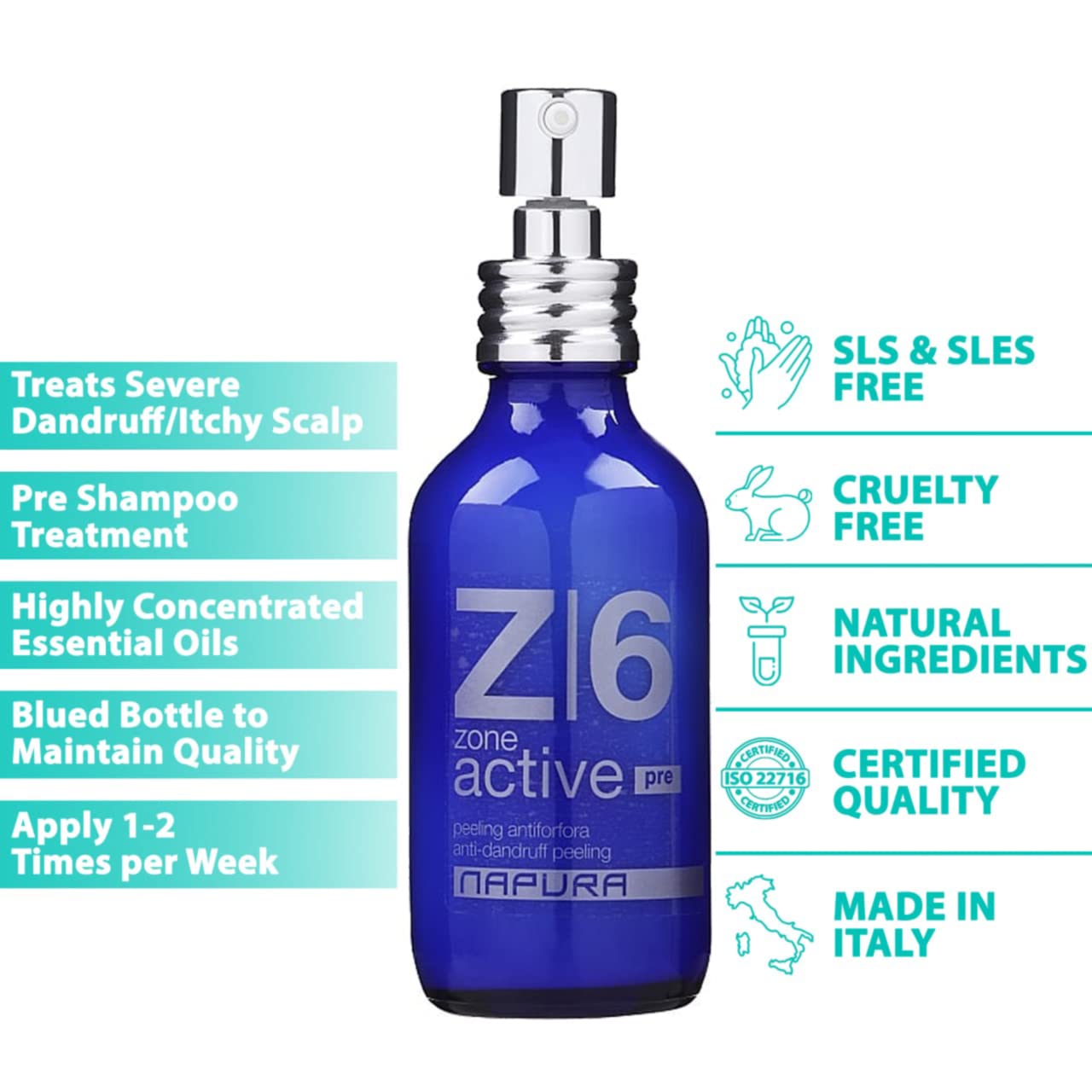 NAPURA Z6 scalp massage application showing before shampoo use to calm scalp.