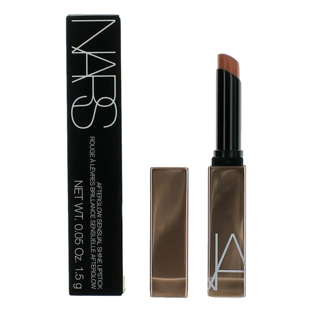NARS Afterglow Lipstick Breathless 200 on pink nude lips with radiant, long-lasting gloss.