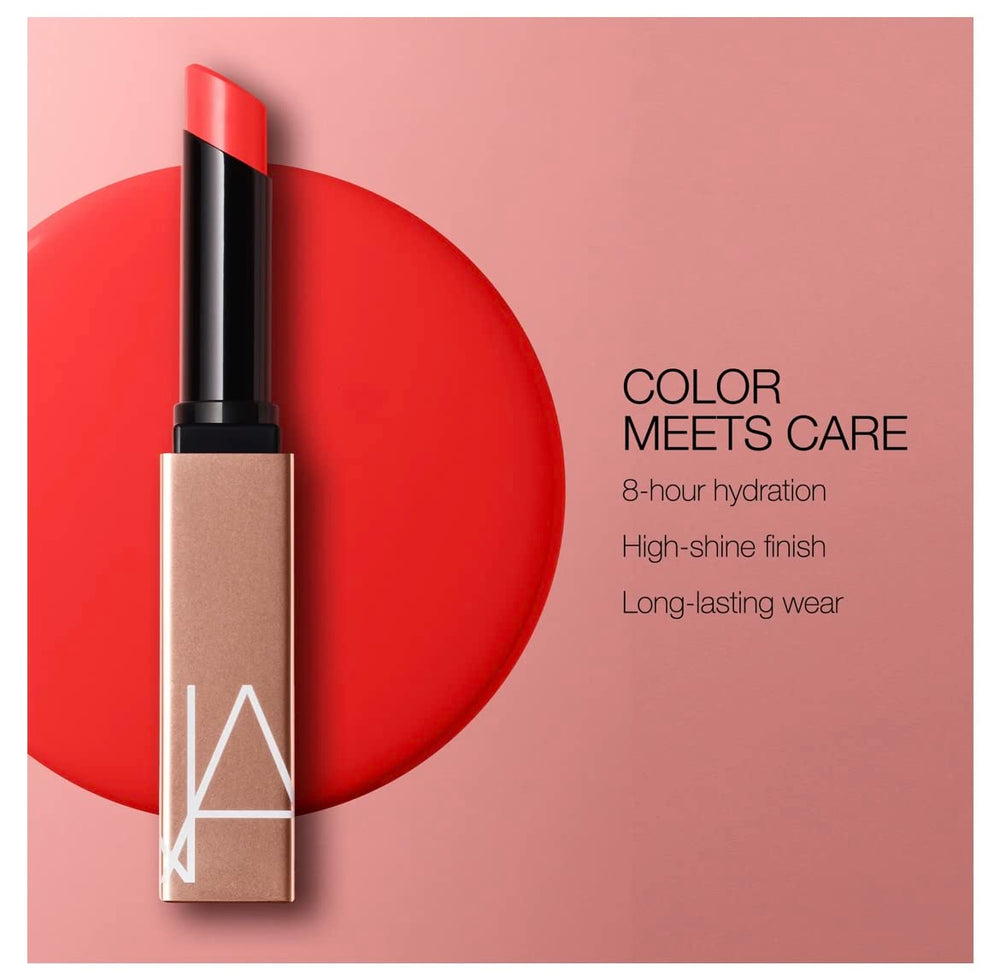 NARS Afterglow Sensual Shine Lipstick Lip detail shows a smooth, non-sticky finish.