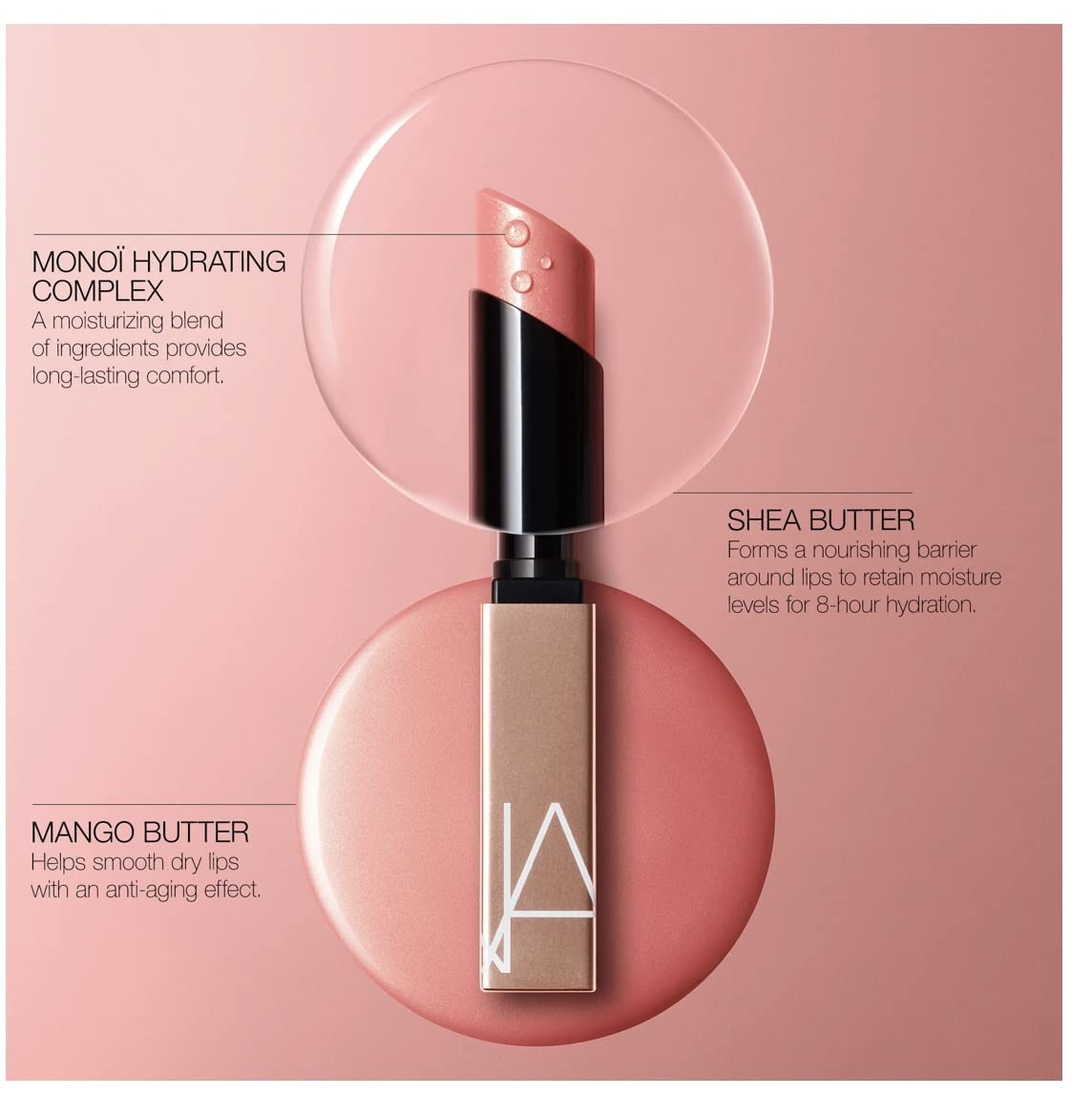 NARS Afterglow Sensual Shine Lipstick Show Off swatch reveals rich, comfortable shine.
