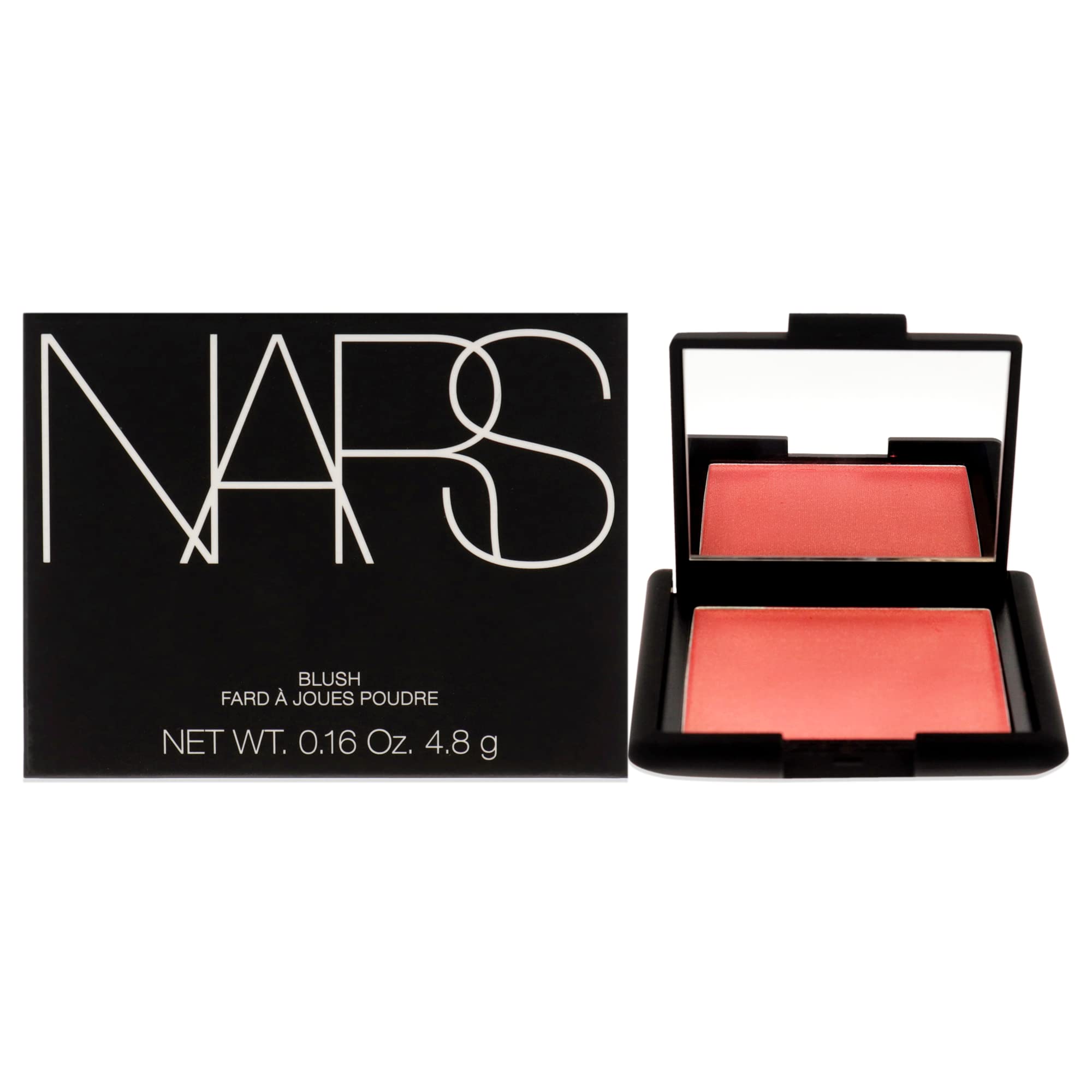 NARS Orgasm X blush packaging in a sleek compact for on-the-go use