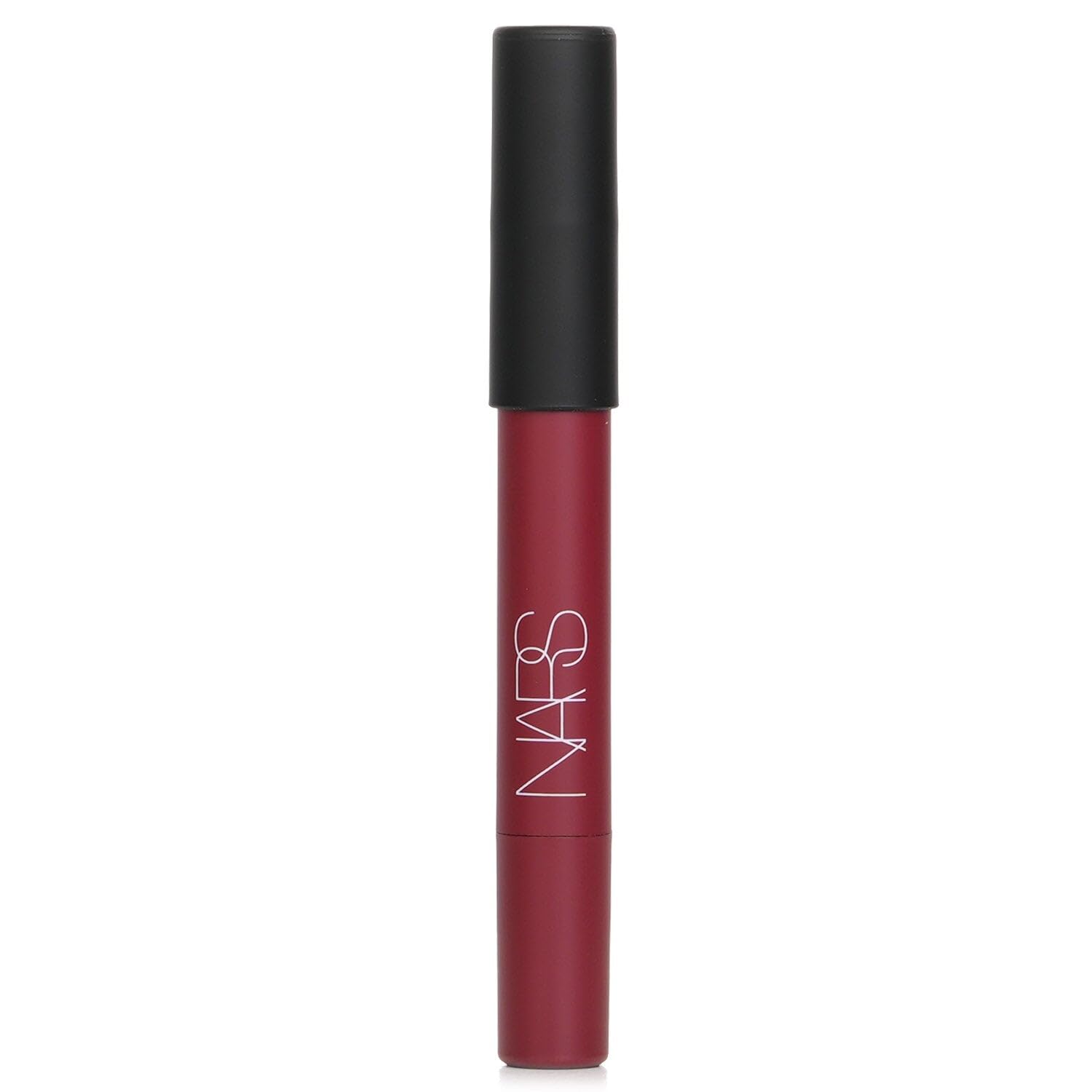 NARS Powermatte Cruella is applied on lips to reveal a creamy-to-matte finish.