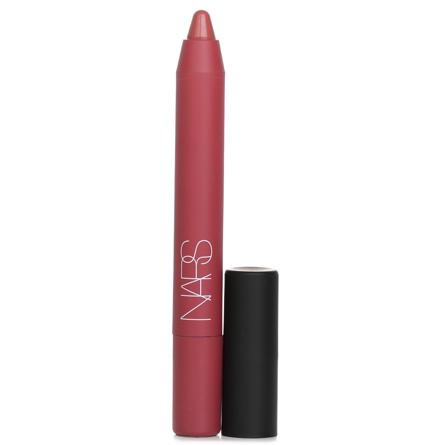 NARS Powermatte Cruella texture showing cream-to-matte transition on lips.